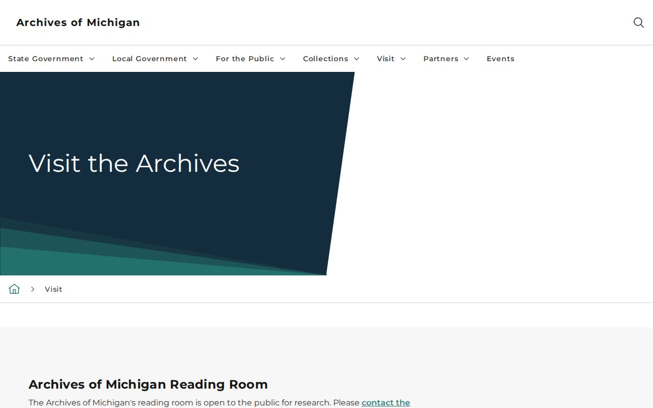 Michigan Archives of Michigan reading-room and visit page
