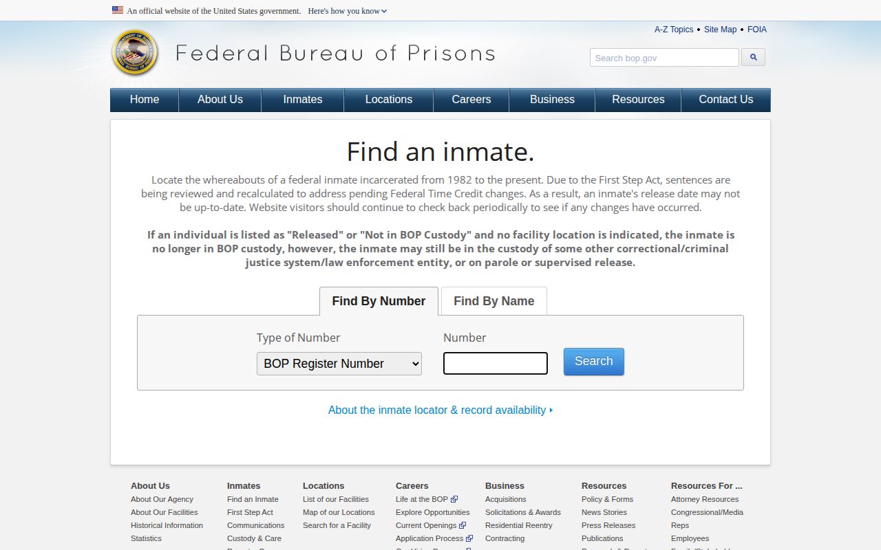 Federal inmate locator fields without public booking photos