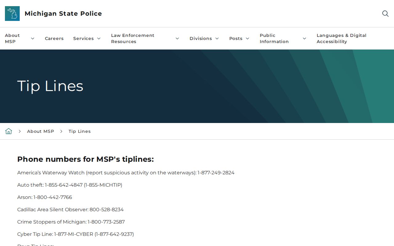 Michigan State Police most-wanted tip information and official report route