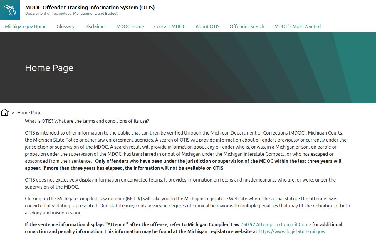 Michigan MDOC OTIS offender-search fields