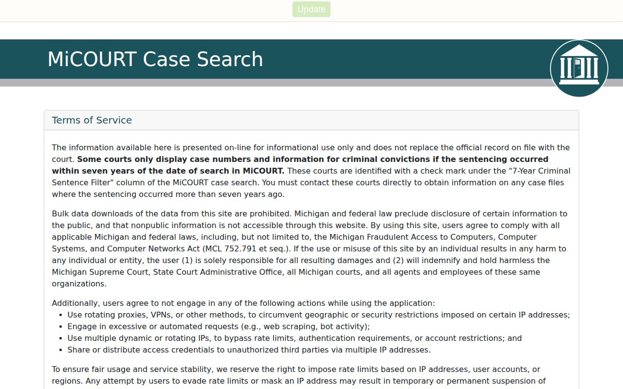 Michigan court case search and its scope limits